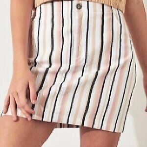 HOLLISTER Ultra High Rise Skirt White Black Pastel Stripe High Waist Cotton Mini